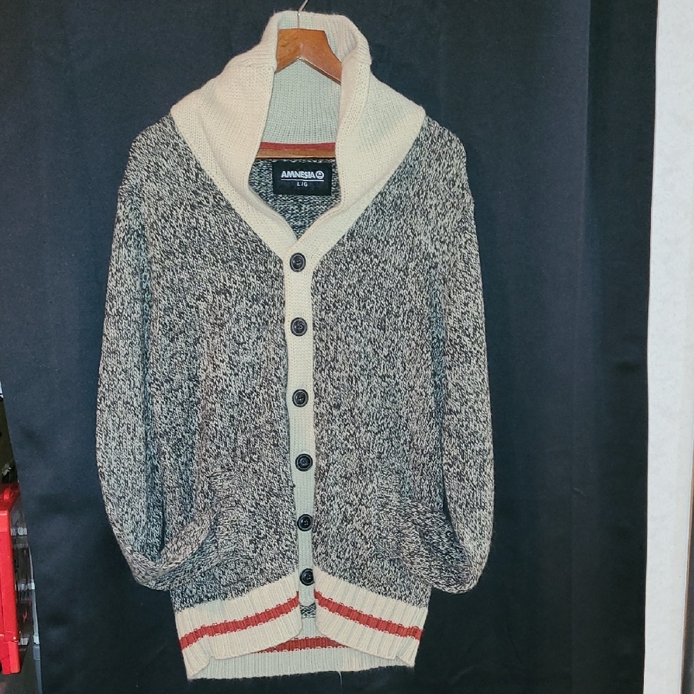 AMNESIA SOCK MONKEY STYLE Black,Red and Cream Cardigan Ptp: 21" Size Large